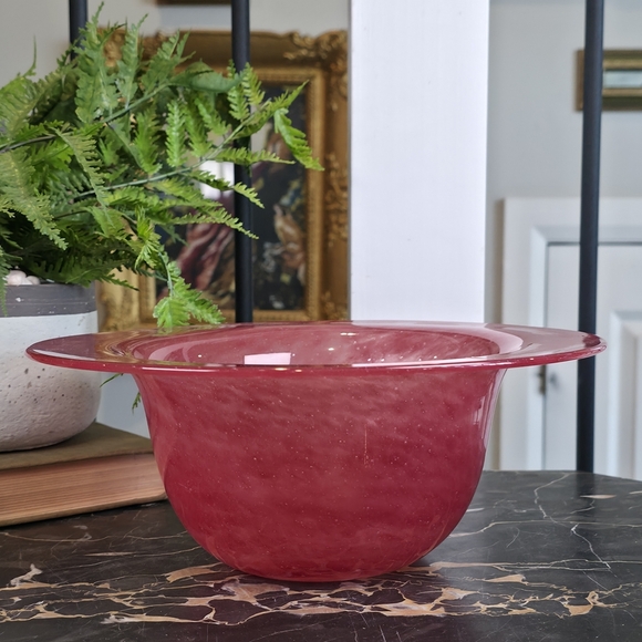 Cose Nostre Pink Swirl Art Glass Bowl Wide Flared Rim Italy Style 10.5" - Picture 7 of 10